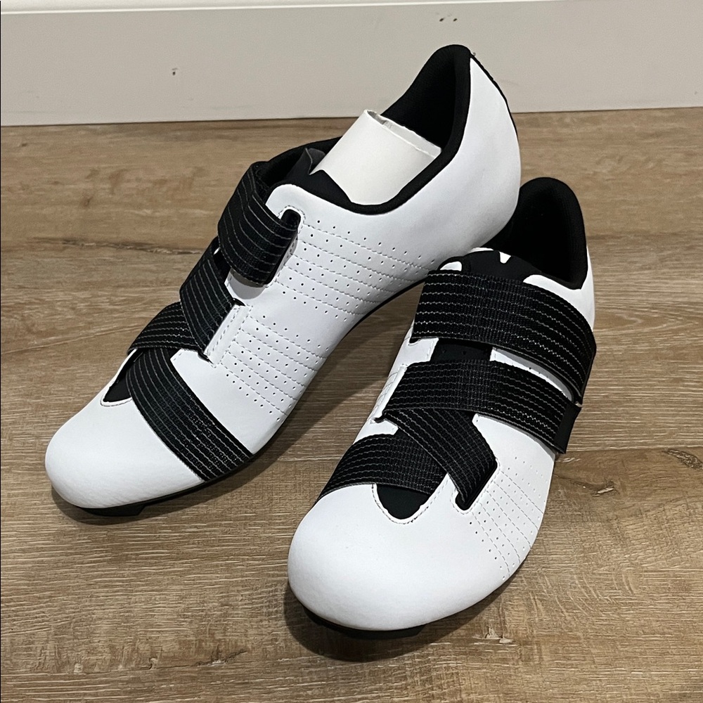White and Black Athletic Cycling Shoes